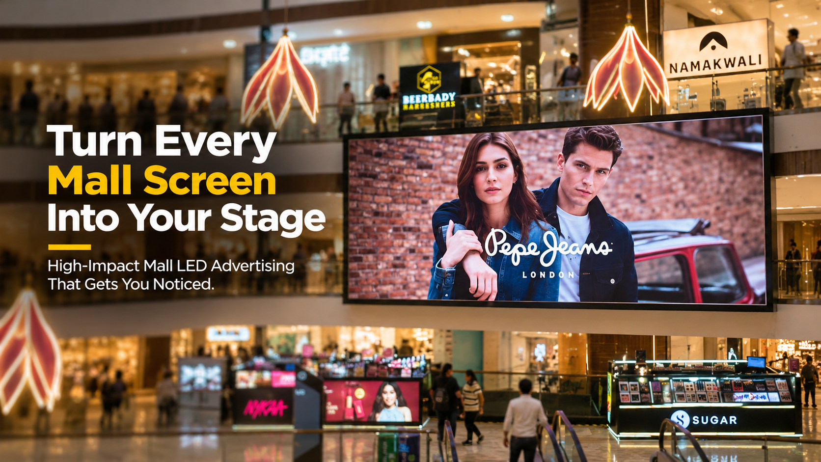 Digital advertising on a mall screen